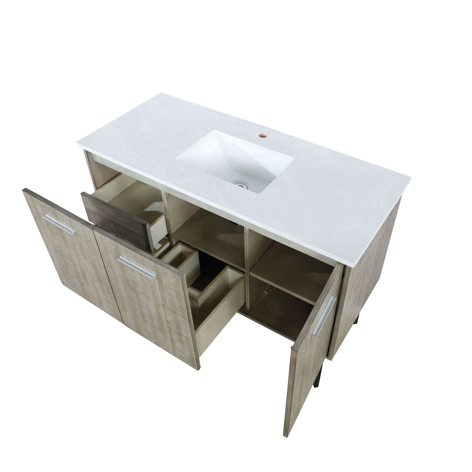 Lancy 48" Rustic Acacia Bathroom Vanity, White Quartz Top, and White Square Sink - LLC48SKSOS000