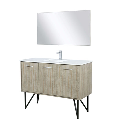 Lancy 48" Rustic Acacia Bathroom Vanity, White Quartz Top, White Square Sink, Labaro Brushed Nickel Faucet Set, and 43" Frameless Mirror - LLC48SKSOSM43FCH