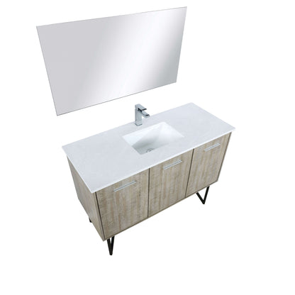 Lancy 48" Rustic Acacia Bathroom Vanity, White Quartz Top, White Square Sink, Labaro Brushed Nickel Faucet Set, and 43" Frameless Mirror - LLC48SKSOSM43FCH