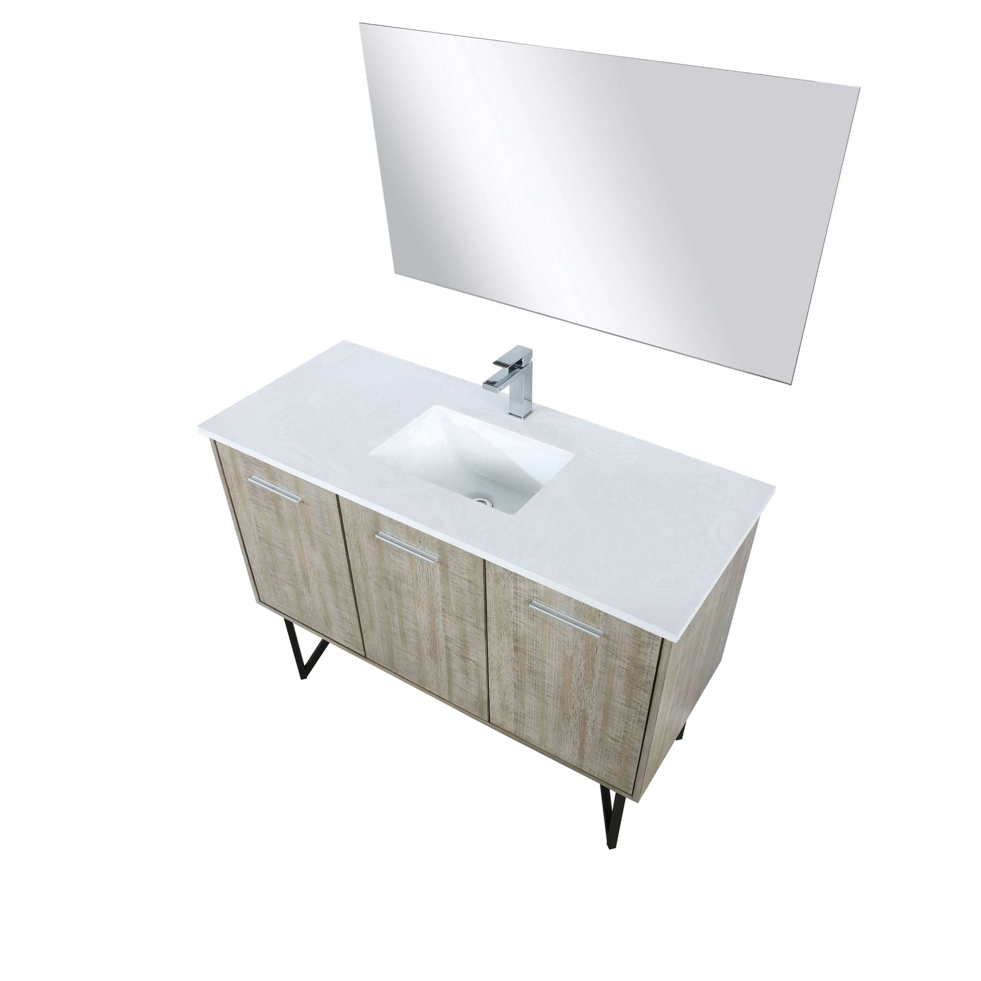 Lancy 48" Rustic Acacia Bathroom Vanity, White Quartz Top, White Square Sink, Labaro Brushed Nickel Faucet Set, and 43" Frameless Mirror - LLC48SKSOSM43FCH