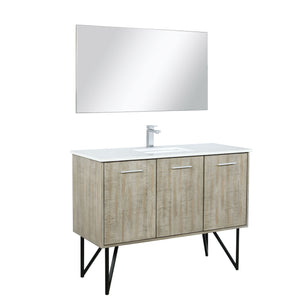 Lancy 48" Rustic Acacia Bathroom Vanity, White Quartz Top, White Square Sink, Labaro Brushed Nickel Faucet Set, and 43" Frameless Mirror - LLC48SKSOSM43FCH