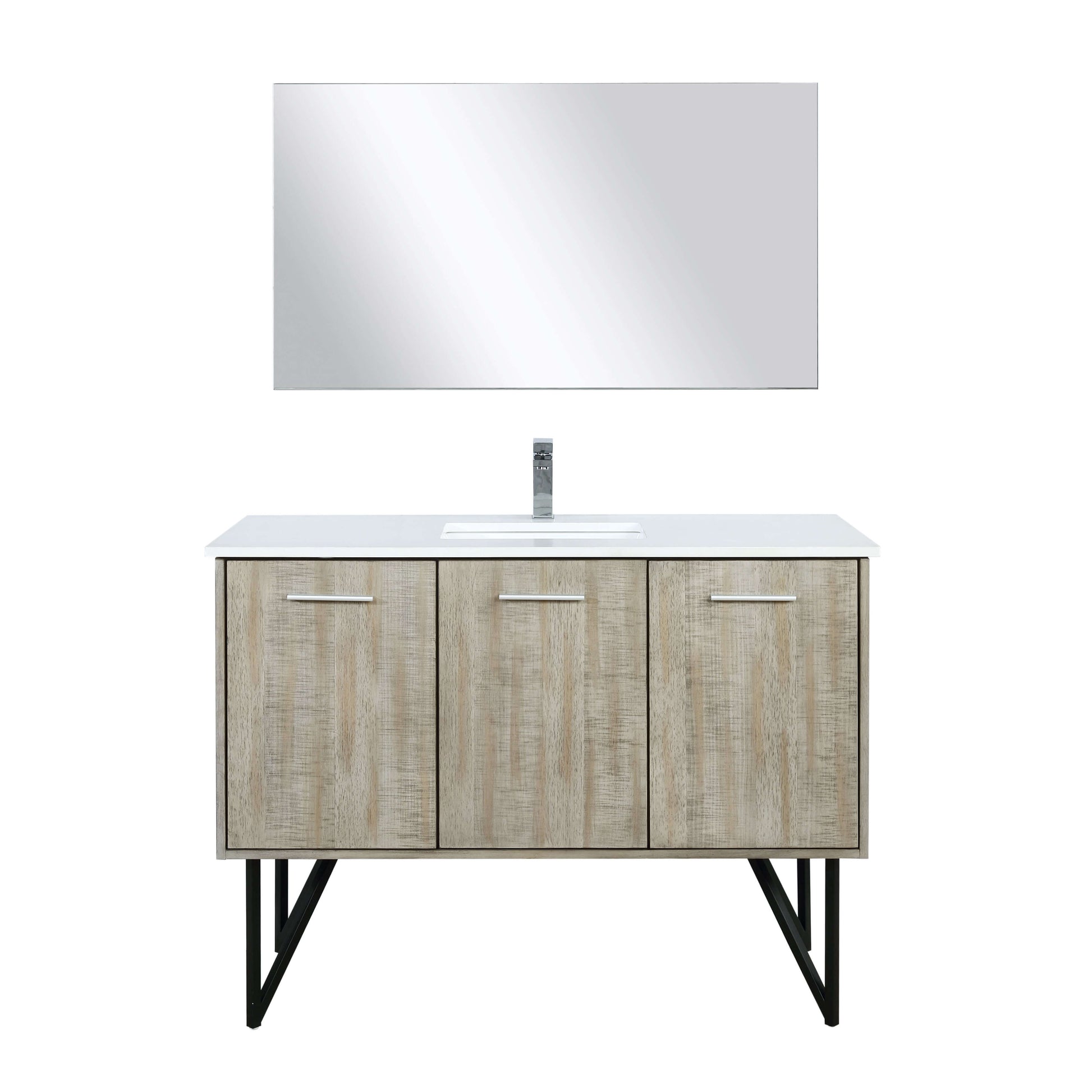 Lancy 48" Rustic Acacia Bathroom Vanity, White Quartz Top, White Square Sink, Labaro Brushed Nickel Faucet Set, and 43" Frameless Mirror - LLC48SKSOSM43FCH