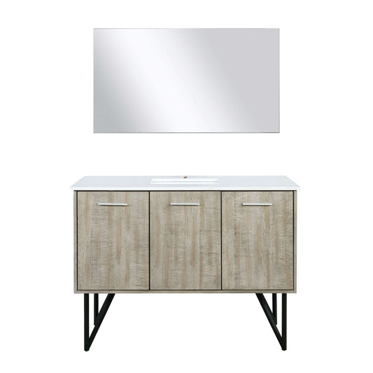 Lancy 48" Rustic Acacia Bathroom Vanity, White Quartz Top, White Square Sink, and 43" Frameless Mirror - LLC48SKSOSM43