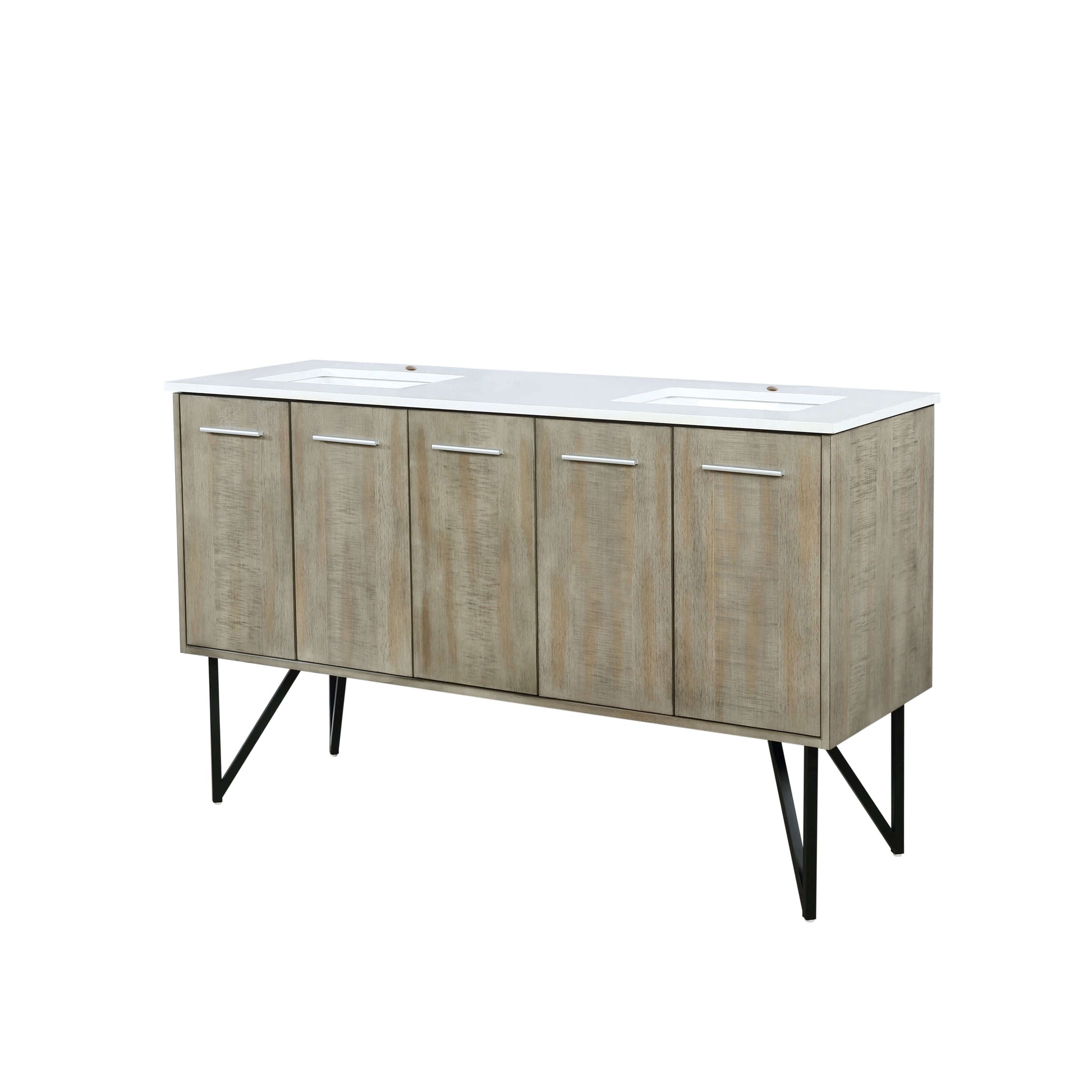 Lancy 60" Rustic Acacia Double Bathroom Vanity, White Quartz Top, and White Square Sinks - LLC60DKSOS000