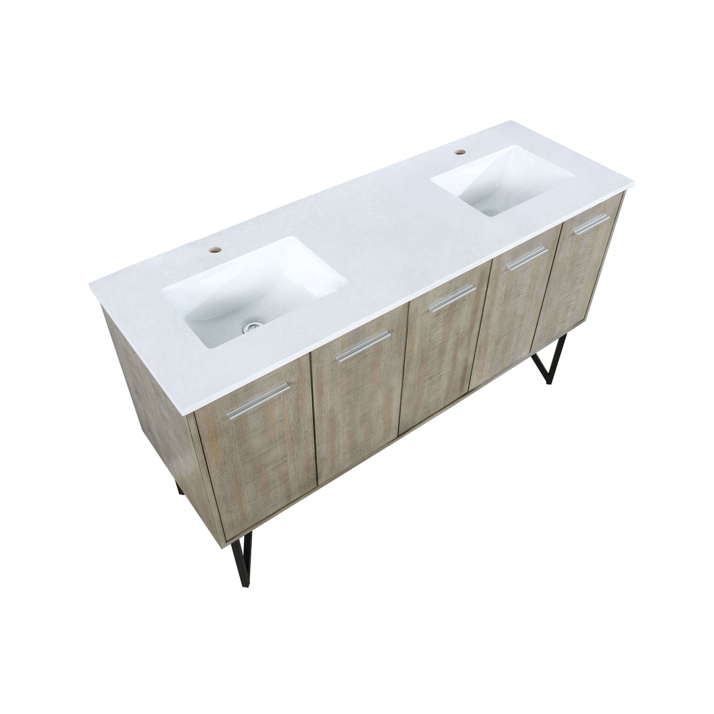 Lancy 60" Rustic Acacia Double Bathroom Vanity, White Quartz Top, and White Square Sinks - LLC60DKSOS000