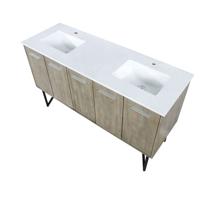 Lancy 60" Rustic Acacia Double Bathroom Vanity, White Quartz Top, and White Square Sinks - LLC60DKSOS000