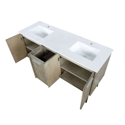 Lancy 60" Rustic Acacia Double Bathroom Vanity, White Quartz Top, and White Square Sinks - LLC60DKSOS000