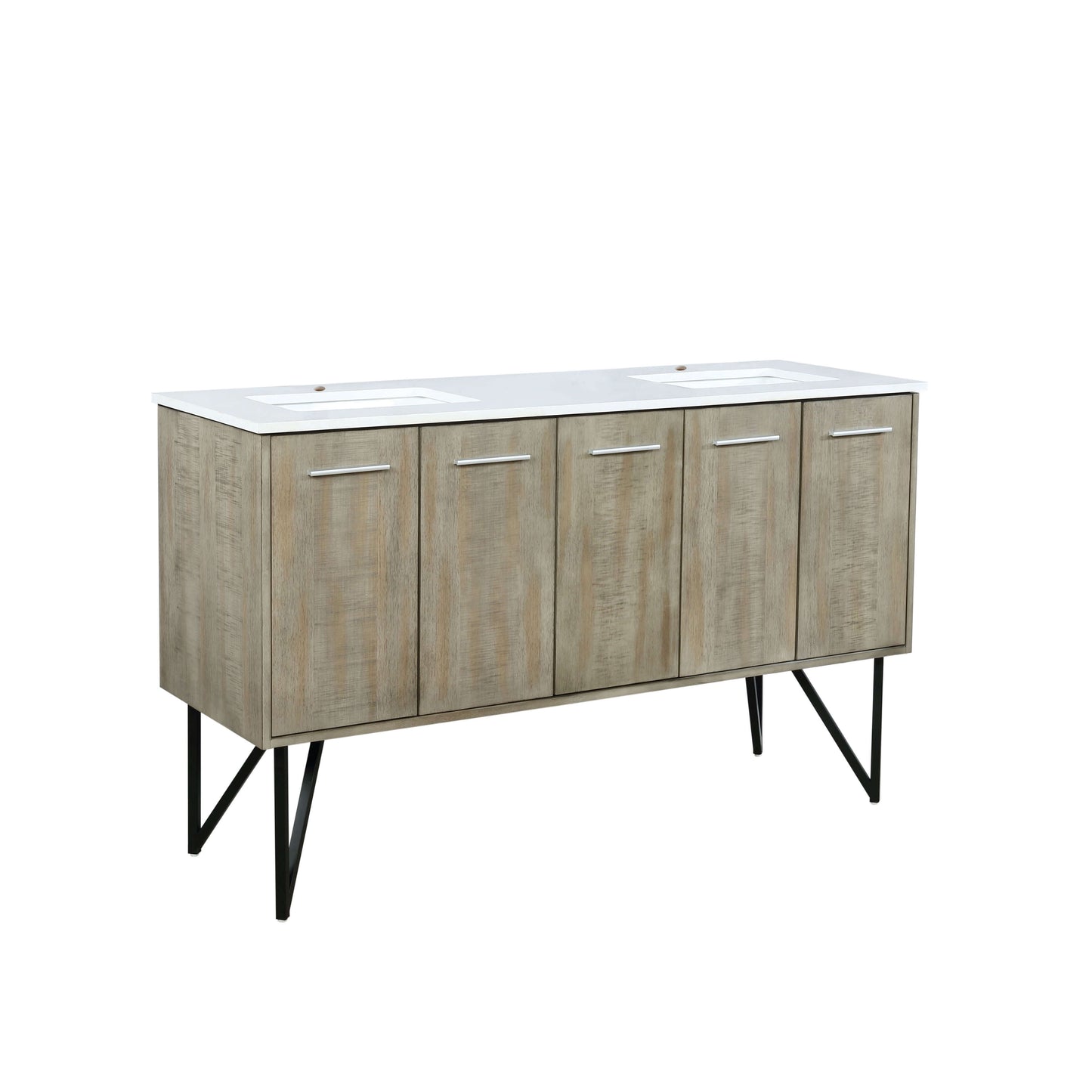 Lancy 60" Rustic Acacia Double Bathroom Vanity, White Quartz Top, and White Square Sinks - LLC60DKSOS000