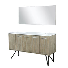 Load image into Gallery viewer, Lancy 60&quot; Rustic Acacia Double Bathroom Vanity, White Quartz Top, White Square Sinks, and 55&quot; Frameless Mirror - LLC60DKSOSM55