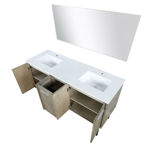 Lancy 60" Rustic Acacia Double Bathroom Vanity, White Quartz Top, White Square Sinks, and 55" Frameless Mirror - LLC60DKSOSM55