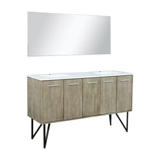 Load image into Gallery viewer, Lancy 60&quot; Rustic Acacia Double Bathroom Vanity, White Quartz Top, White Square Sinks, and 55&quot; Frameless Mirror - LLC60DKSOSM55