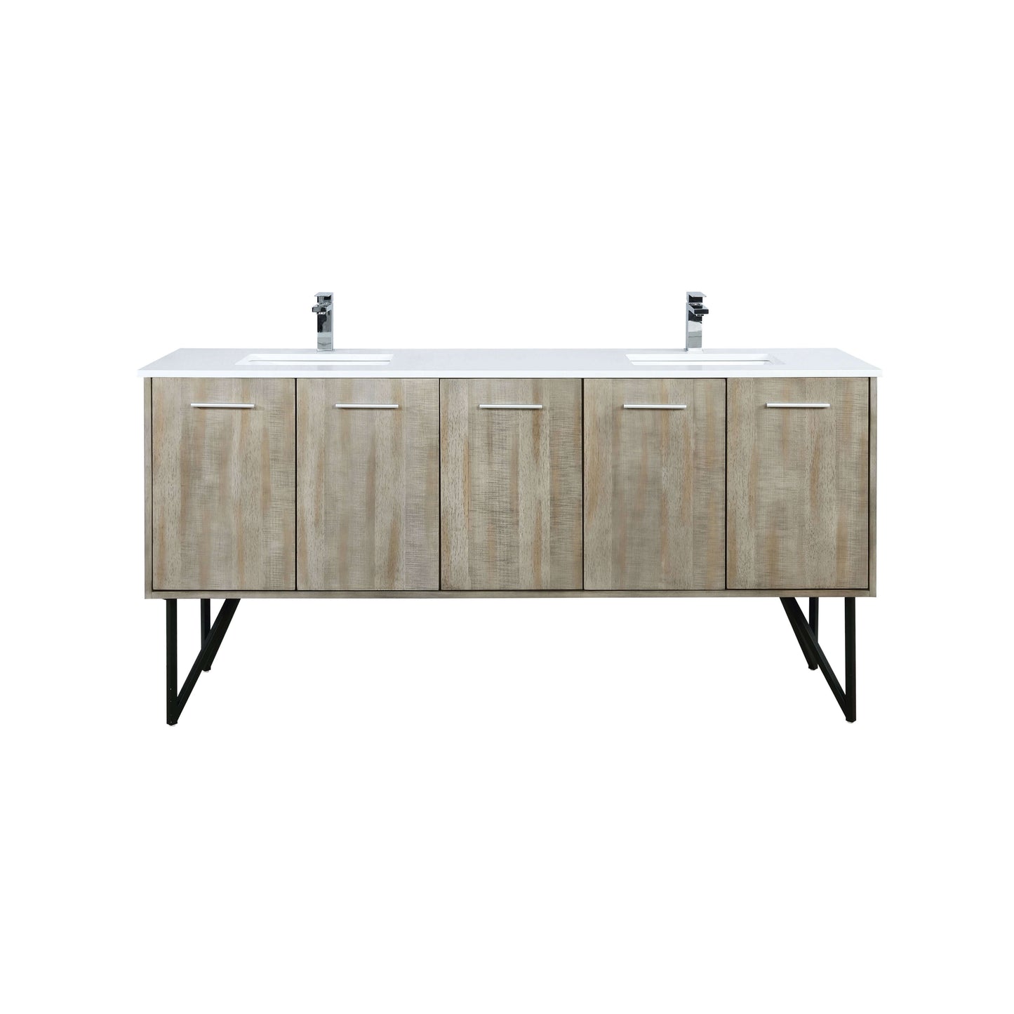 Lancy 72" Rustic Acacia Double Bathroom Vanity, White Quartz Top, White Square Sinks, and Labaro Brushed Nickel Faucet Set - LLC72DKSOS000FCH