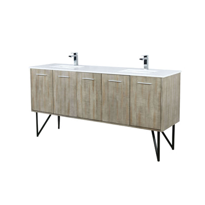 Lancy 72" Rustic Acacia Double Bathroom Vanity, White Quartz Top, White Square Sinks, and Labaro Brushed Nickel Faucet Set - LLC72DKSOS000FCH