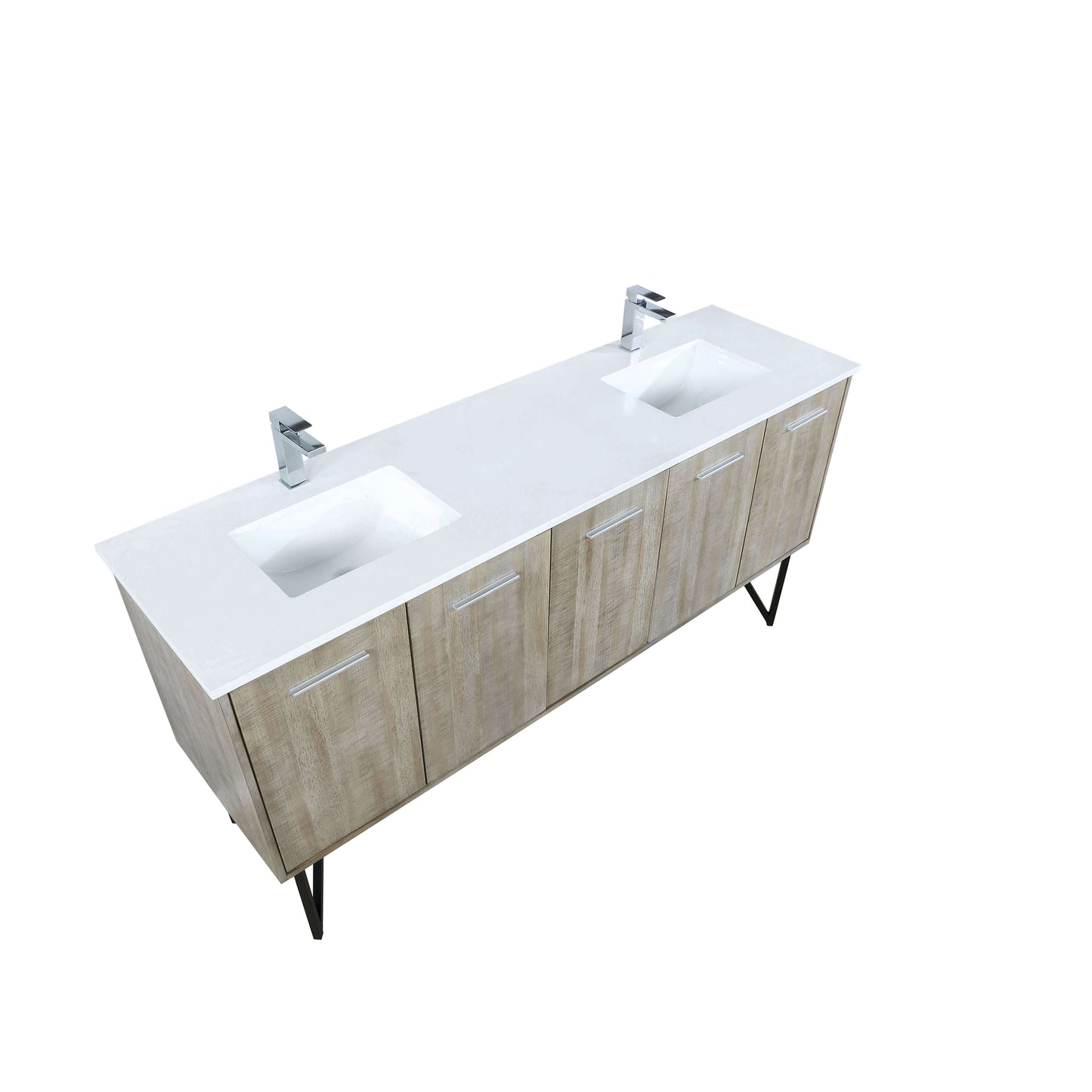 Lancy 72" Rustic Acacia Double Bathroom Vanity, White Quartz Top, White Square Sinks, and Labaro Brushed Nickel Faucet Set - LLC72DKSOS000FCH