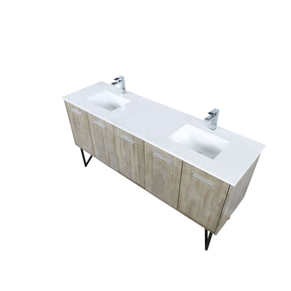 Lancy 72" Rustic Acacia Double Bathroom Vanity, White Quartz Top, White Square Sinks, and Labaro Brushed Nickel Faucet Set - LLC72DKSOS000FCH