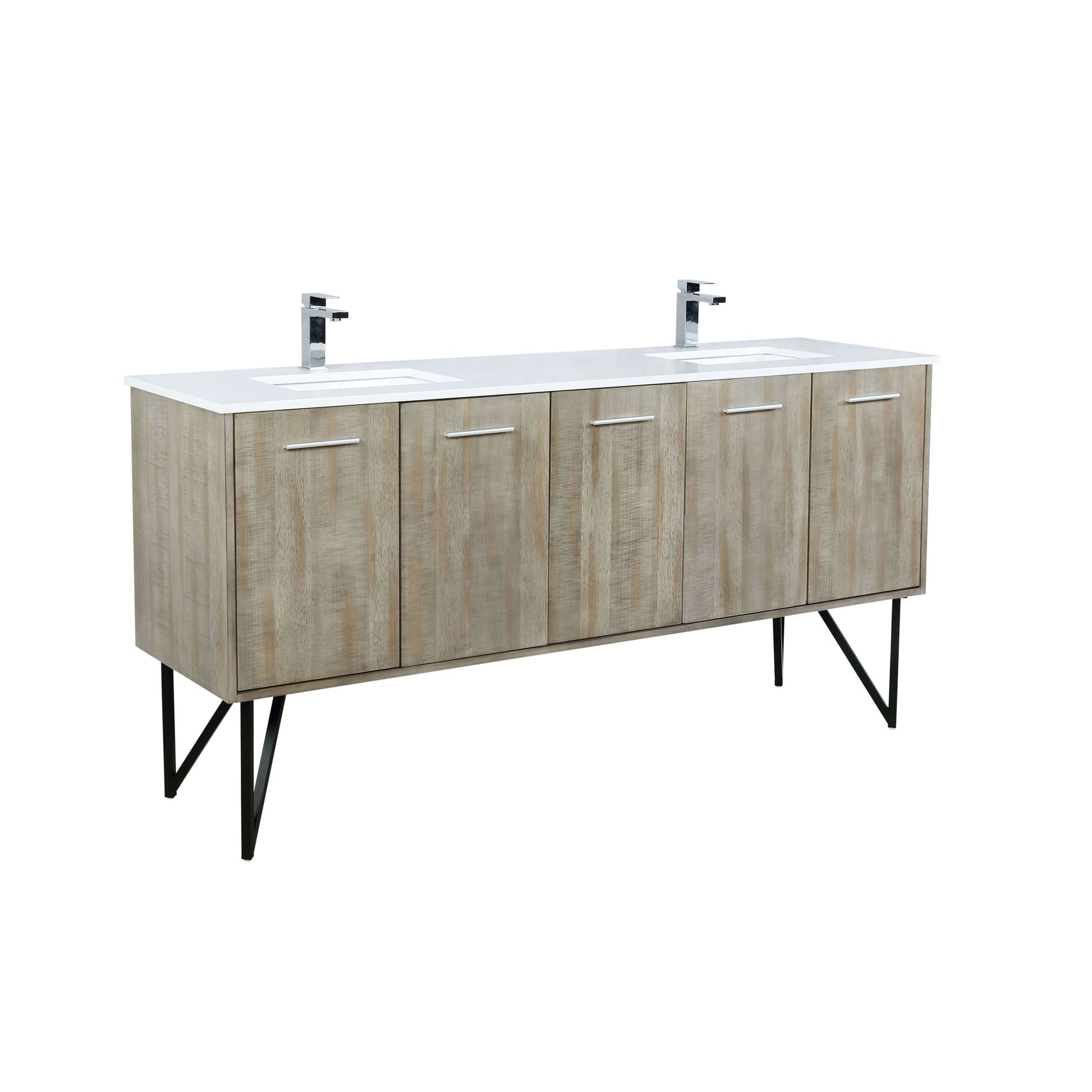 Lancy 72" Rustic Acacia Double Bathroom Vanity, White Quartz Top, White Square Sinks, and Labaro Brushed Nickel Faucet Set - LLC72DKSOS000FCH