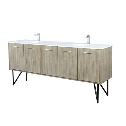 Lancy 80" Rustic Acacia Double Bathroom Vanity, White Quartz Top, White Square Sinks, and Labaro Brushed Nickel Faucet Set - LLC80DKSOS000FCH