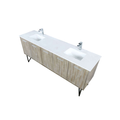 Lancy 80" Rustic Acacia Double Bathroom Vanity, White Quartz Top, White Square Sinks, and Labaro Brushed Nickel Faucet Set - LLC80DKSOS000FCH