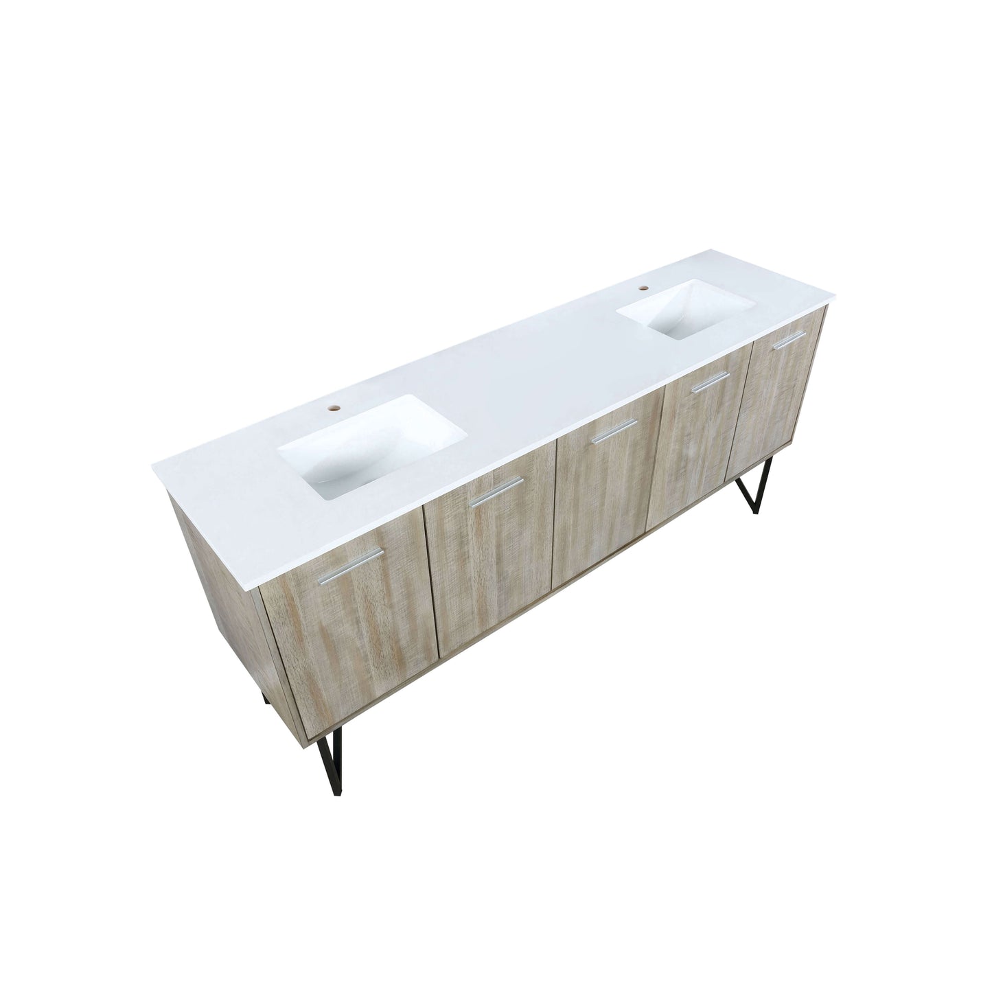 Lancy 80" Rustic Acacia Double Bathroom Vanity, White Quartz Top, and White Square Sinks - LLC80DKSOS000