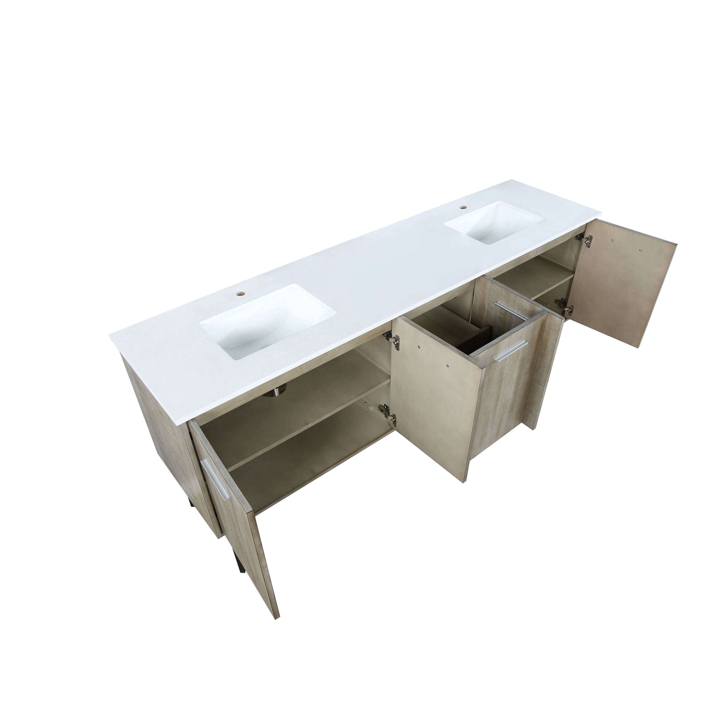 Lancy 80" Rustic Acacia Double Bathroom Vanity, White Quartz Top, and White Square Sinks - LLC80DKSOS000