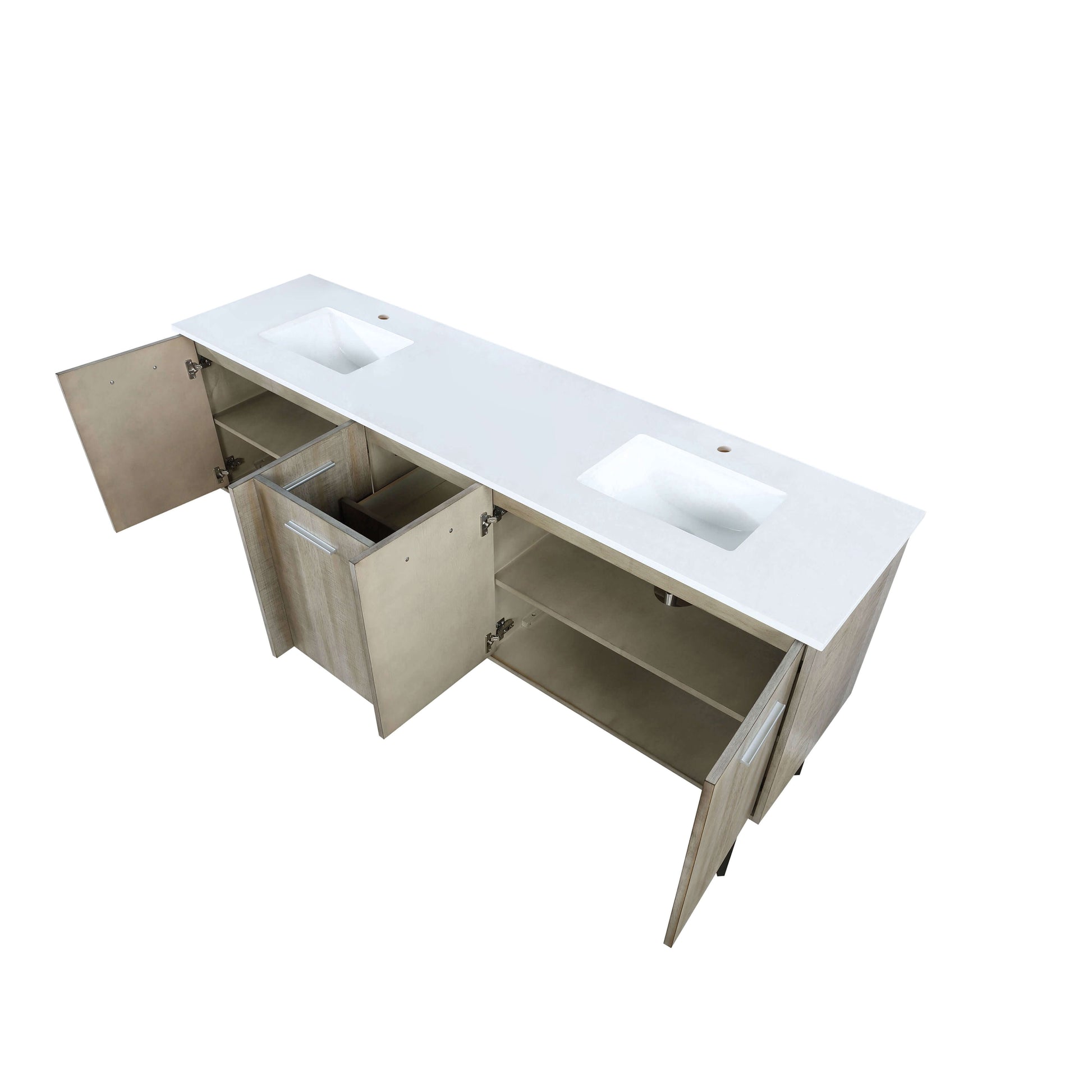 Lancy 80" Rustic Acacia Double Bathroom Vanity, White Quartz Top, and White Square Sinks - LLC80DKSOS000