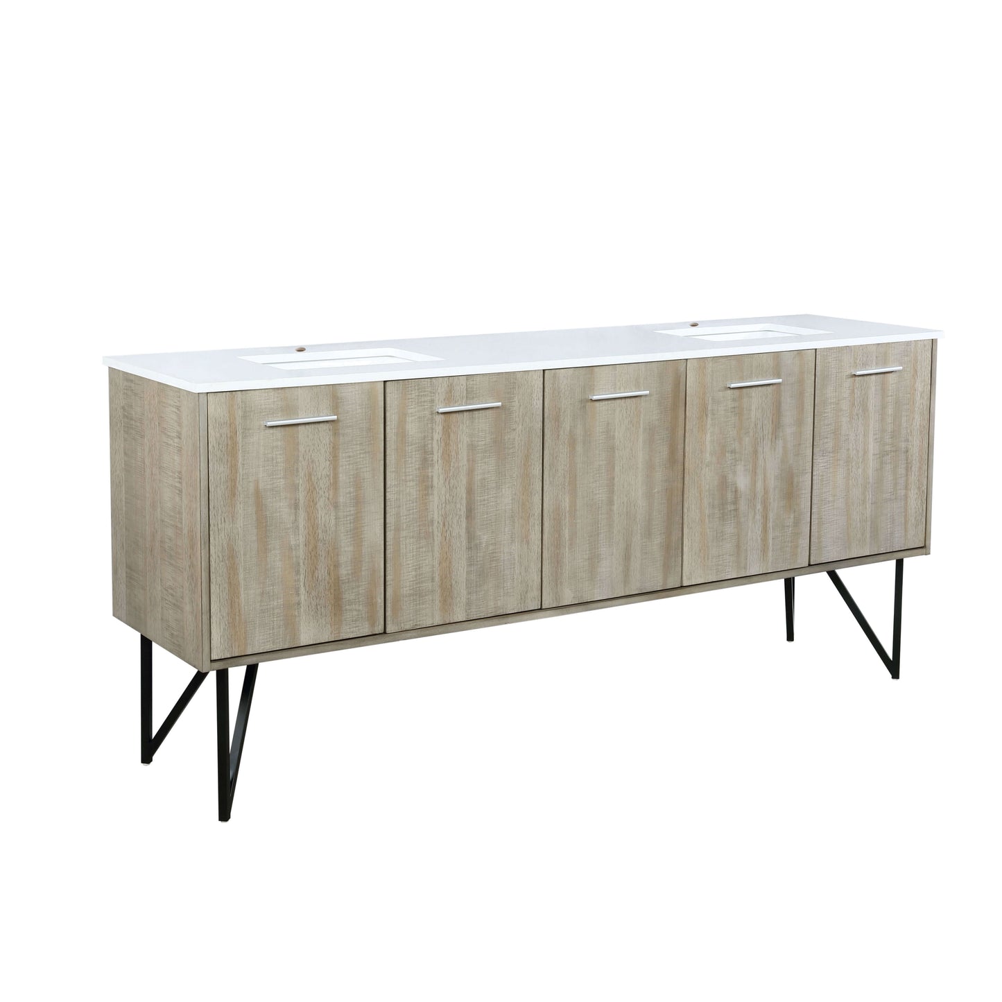 Lancy 80" Rustic Acacia Double Bathroom Vanity, White Quartz Top, and White Square Sinks - LLC80DKSOS000