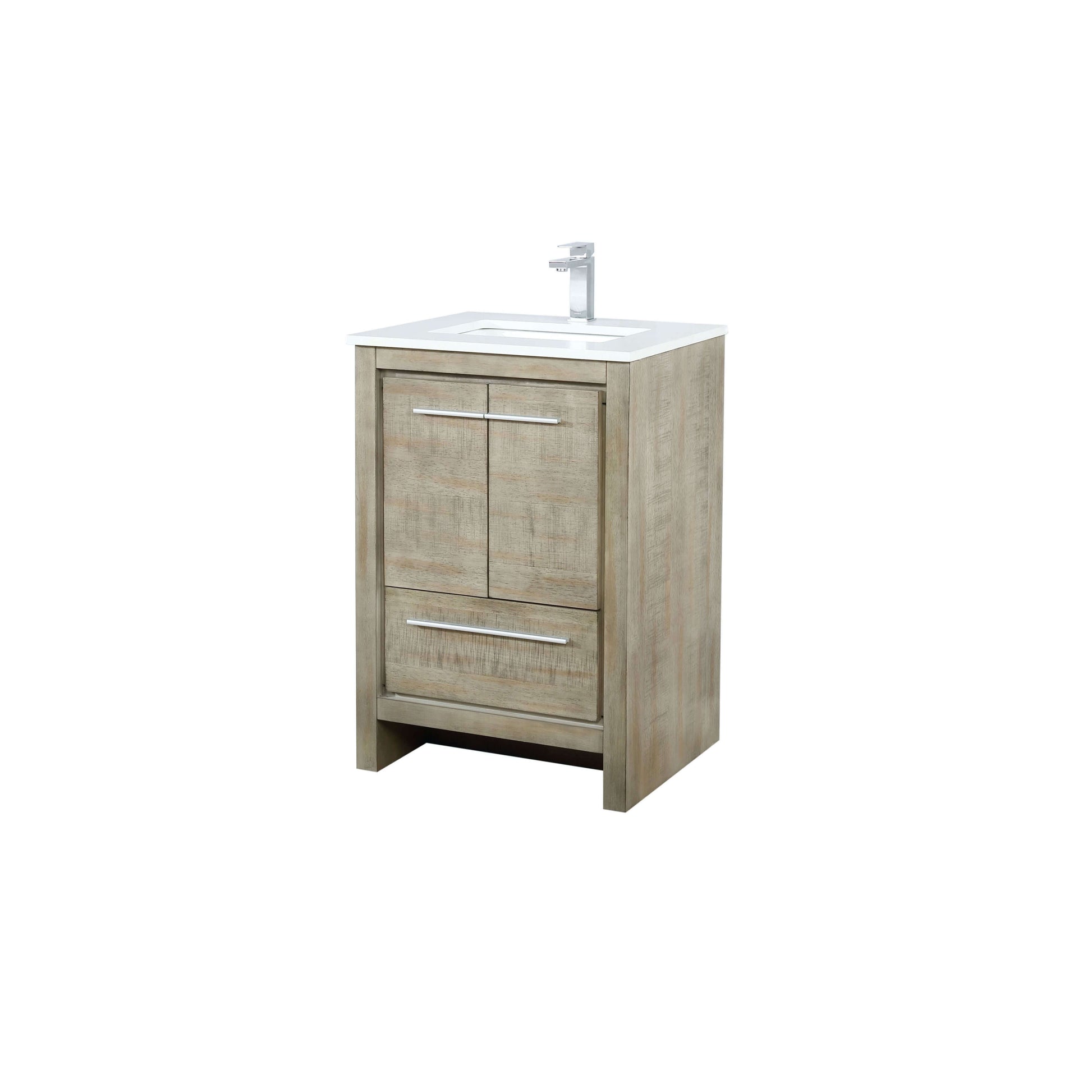 Lafarre 24" Rustic Acacia Bathroom Vanity, White Quartz Top, White Square Sink, and Labaro Brushed Nickel Faucet Set - LLF24SKSOS000FCH