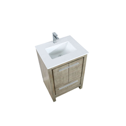 Lafarre 24" Rustic Acacia Bathroom Vanity, White Quartz Top, White Square Sink, and Labaro Brushed Nickel Faucet Set - LLF24SKSOS000FCH