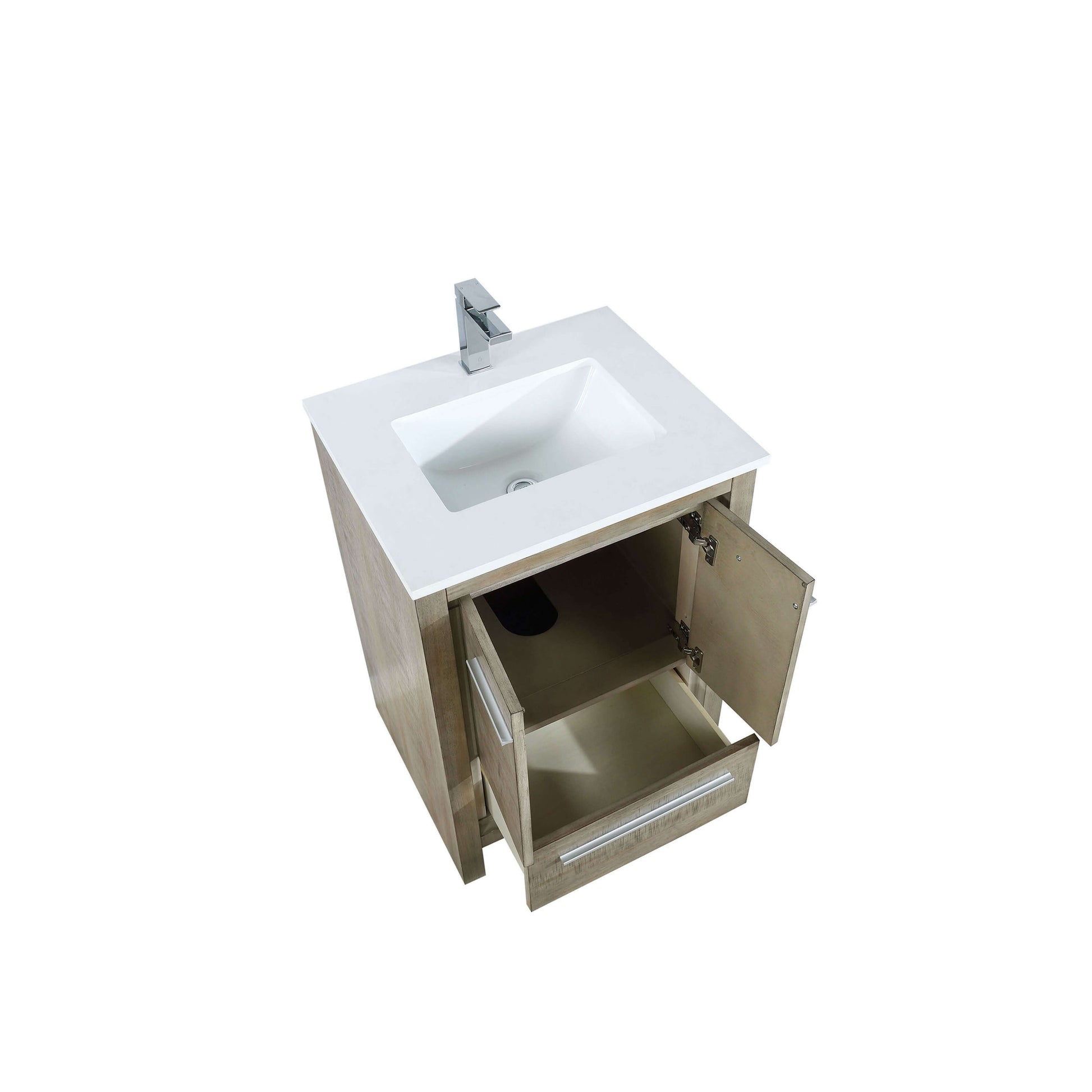 Lafarre 24" Rustic Acacia Bathroom Vanity, White Quartz Top, White Square Sink, and Labaro Brushed Nickel Faucet Set - LLF24SKSOS000FCH