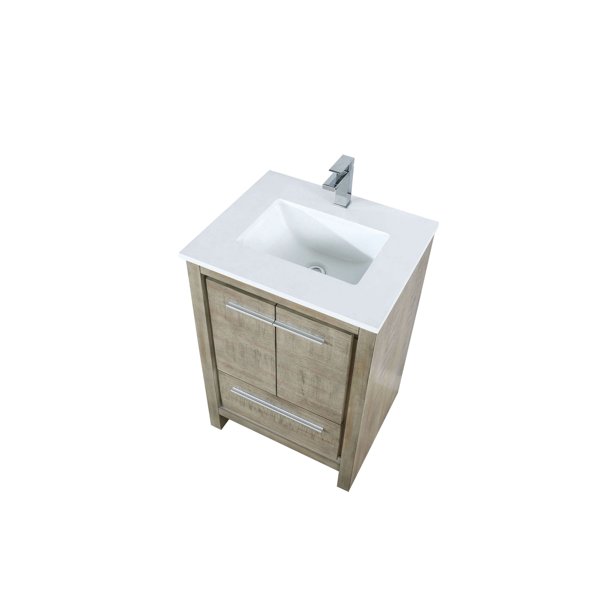 Lafarre 24" Rustic Acacia Bathroom Vanity, White Quartz Top, White Square Sink, and Labaro Brushed Nickel Faucet Set - LLF24SKSOS000FCH