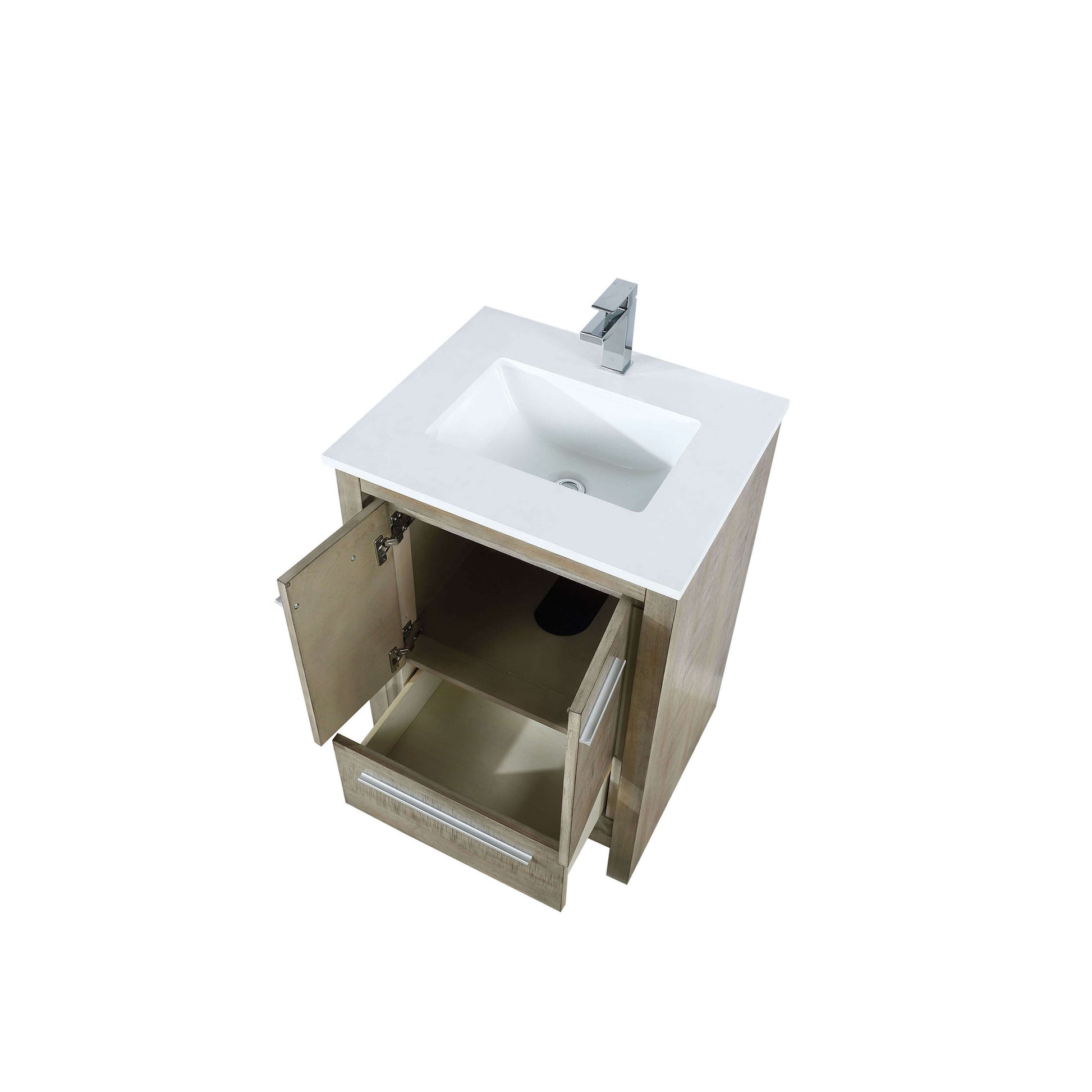 Lafarre 24" Rustic Acacia Bathroom Vanity, White Quartz Top, White Square Sink, and Labaro Brushed Nickel Faucet Set - LLF24SKSOS000FCH