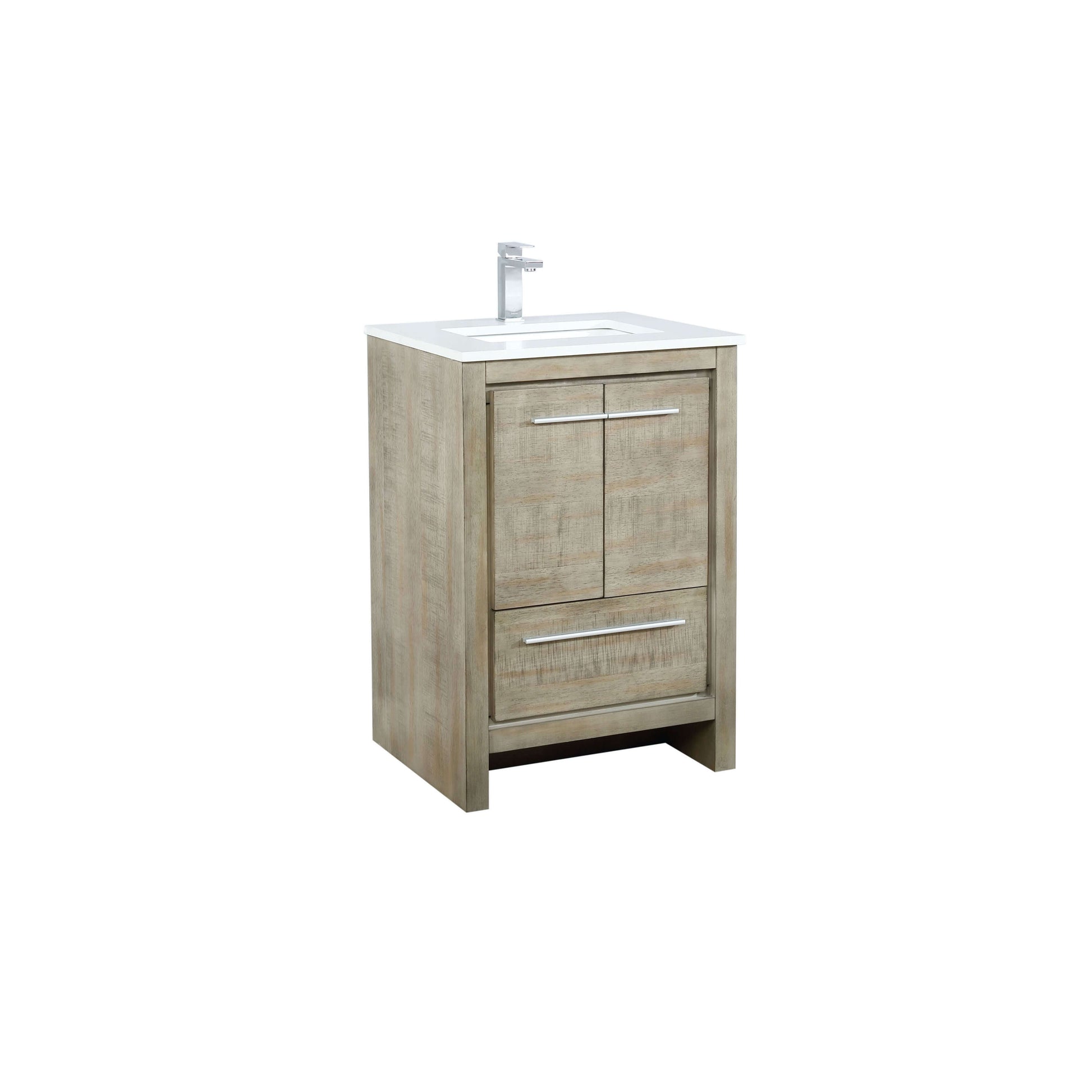 Lafarre 24" Rustic Acacia Bathroom Vanity, White Quartz Top, White Square Sink, and Labaro Brushed Nickel Faucet Set - LLF24SKSOS000FCH