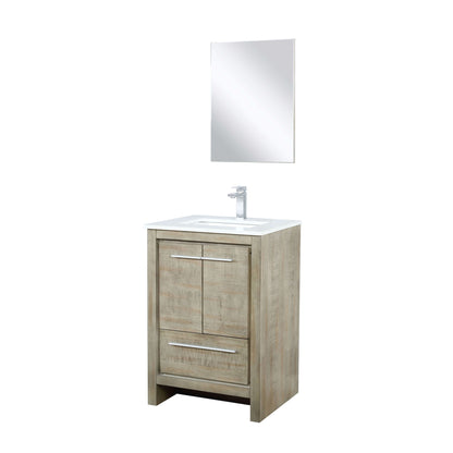 Lafarre 24" Rustic Acacia Bathroom Vanity, White Quartz Top, White Square Sink, Labaro Brushed Nickel Faucet Set, and 18" Frameless Mirror - LLF24SKSOSM18FCH