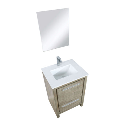 Lafarre 24" Rustic Acacia Bathroom Vanity, White Quartz Top, White Square Sink, Labaro Brushed Nickel Faucet Set, and 18" Frameless Mirror - LLF24SKSOSM18FCH