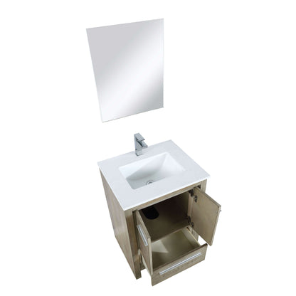 Lafarre 24" Rustic Acacia Bathroom Vanity, White Quartz Top, White Square Sink, Labaro Brushed Nickel Faucet Set, and 18" Frameless Mirror - LLF24SKSOSM18FCH