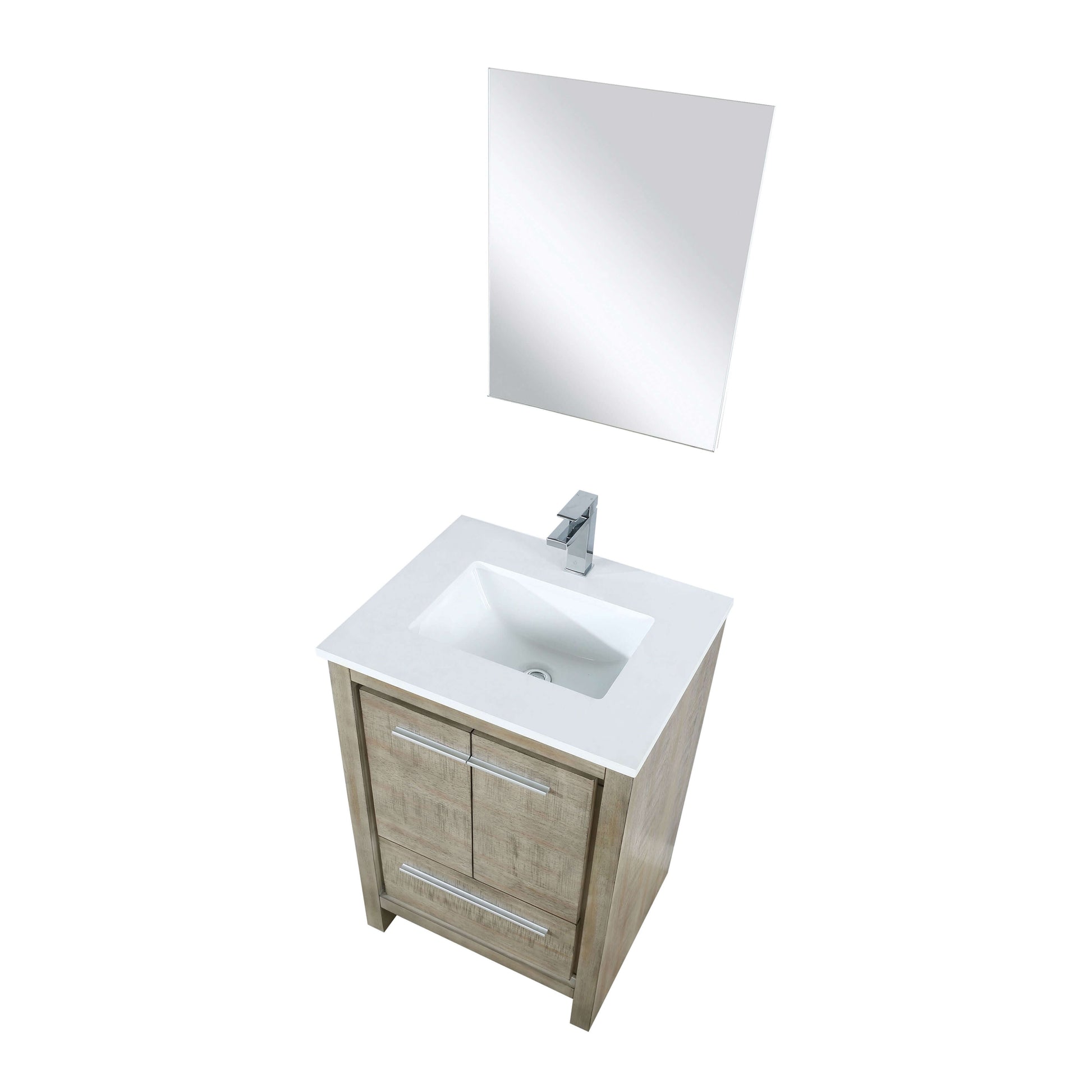 Lafarre 24" Rustic Acacia Bathroom Vanity, White Quartz Top, White Square Sink, Labaro Brushed Nickel Faucet Set, and 18" Frameless Mirror - LLF24SKSOSM18FCH