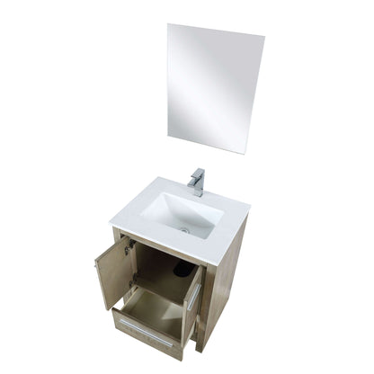 Lafarre 24" Rustic Acacia Bathroom Vanity, White Quartz Top, White Square Sink, Labaro Brushed Nickel Faucet Set, and 18" Frameless Mirror - LLF24SKSOSM18FCH