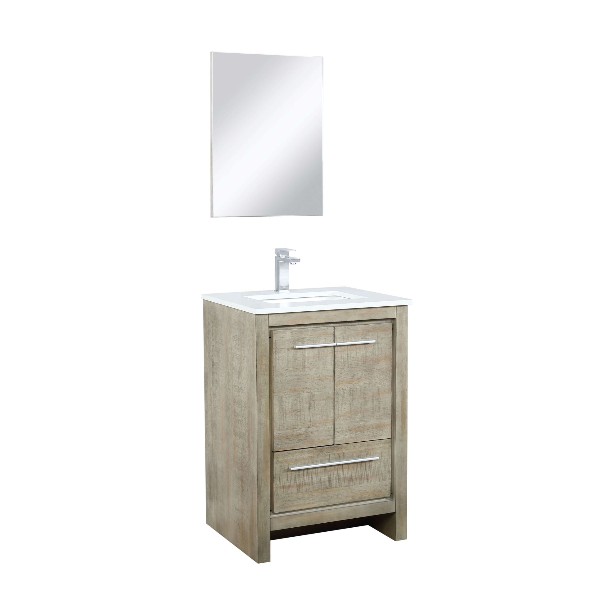 Lafarre 24" Rustic Acacia Bathroom Vanity, White Quartz Top, White Square Sink, Labaro Brushed Nickel Faucet Set, and 18" Frameless Mirror - LLF24SKSOSM18FCH