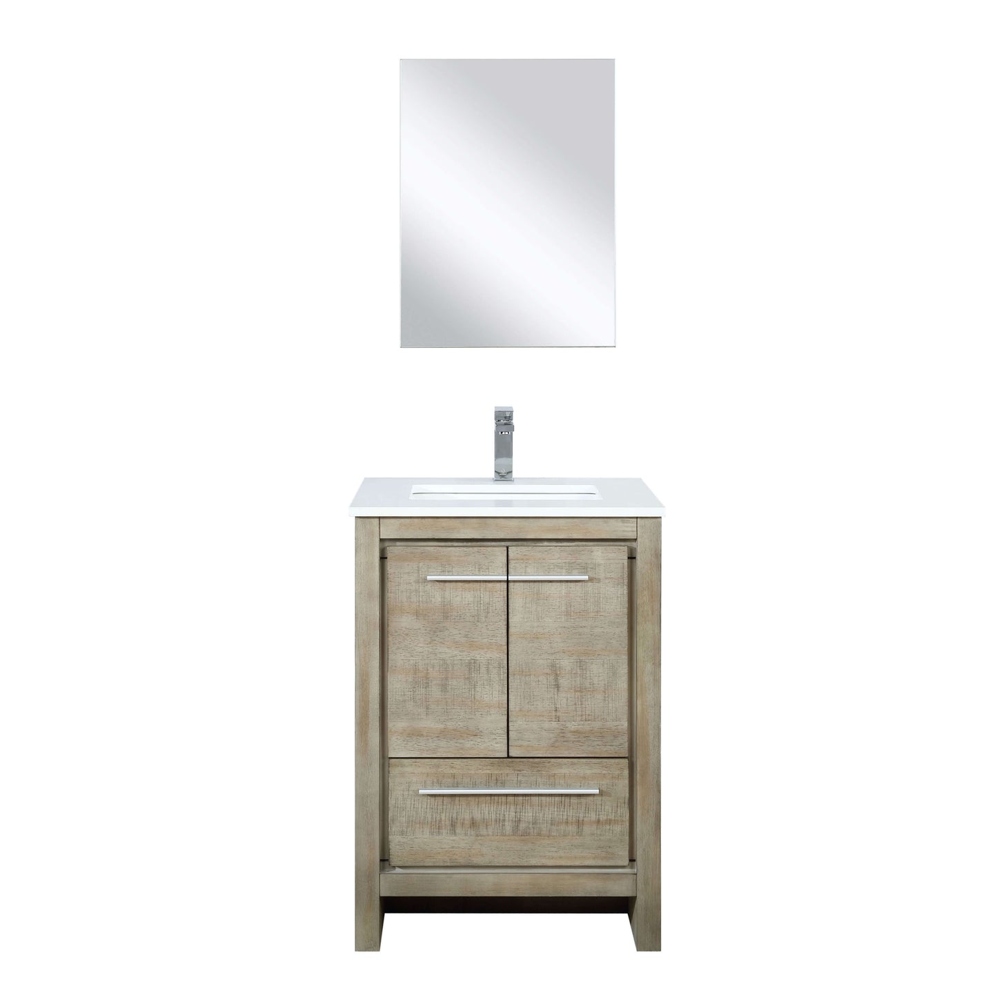 Lafarre 24" Rustic Acacia Bathroom Vanity, White Quartz Top, White Square Sink, Labaro Brushed Nickel Faucet Set, and 18" Frameless Mirror - LLF24SKSOSM18FCH