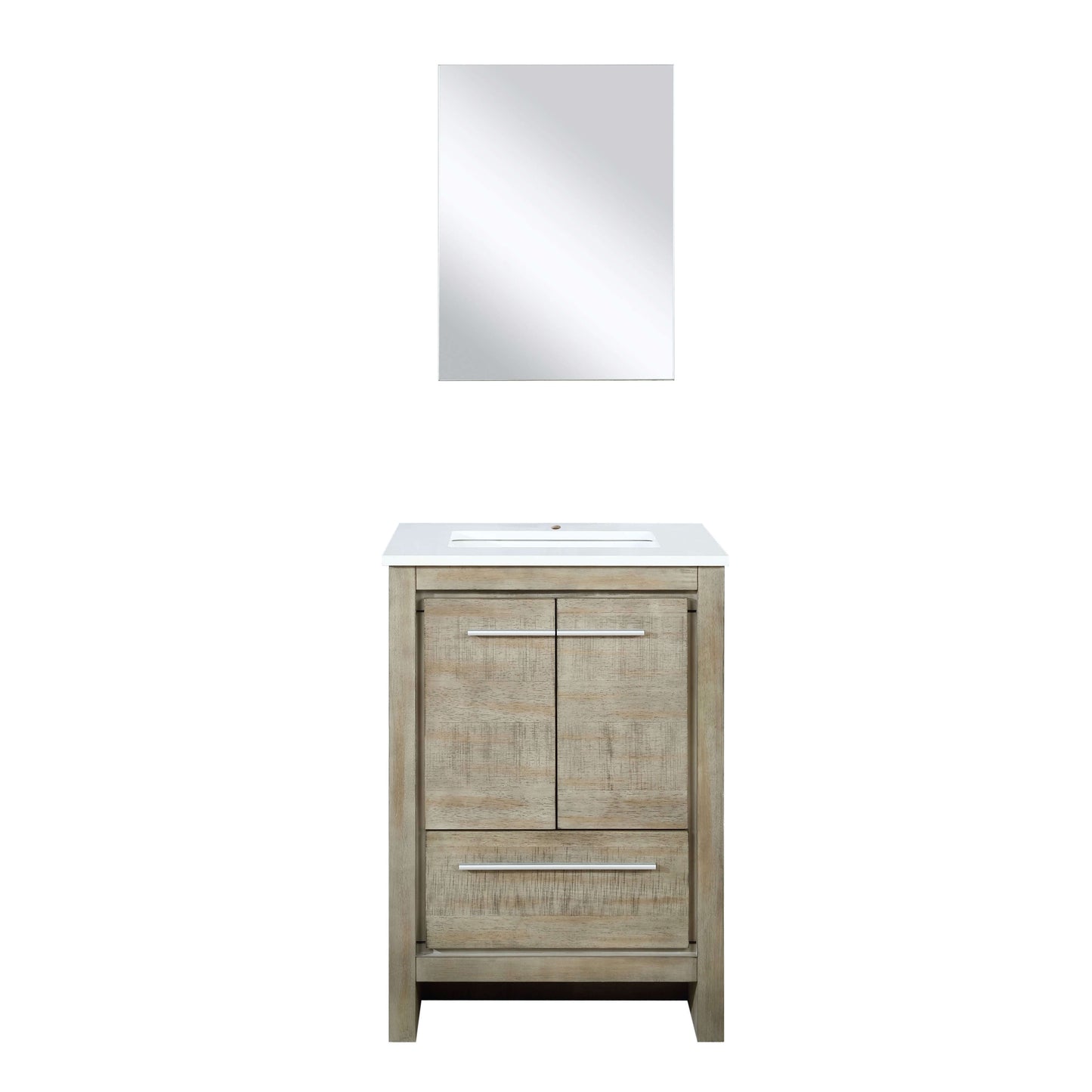 Lafarre 24" Rustic Acacia Bathroom Vanity, White Quartz Top, White Square Sink, and 18" Frameless Mirror - LLF24SKSOSM18