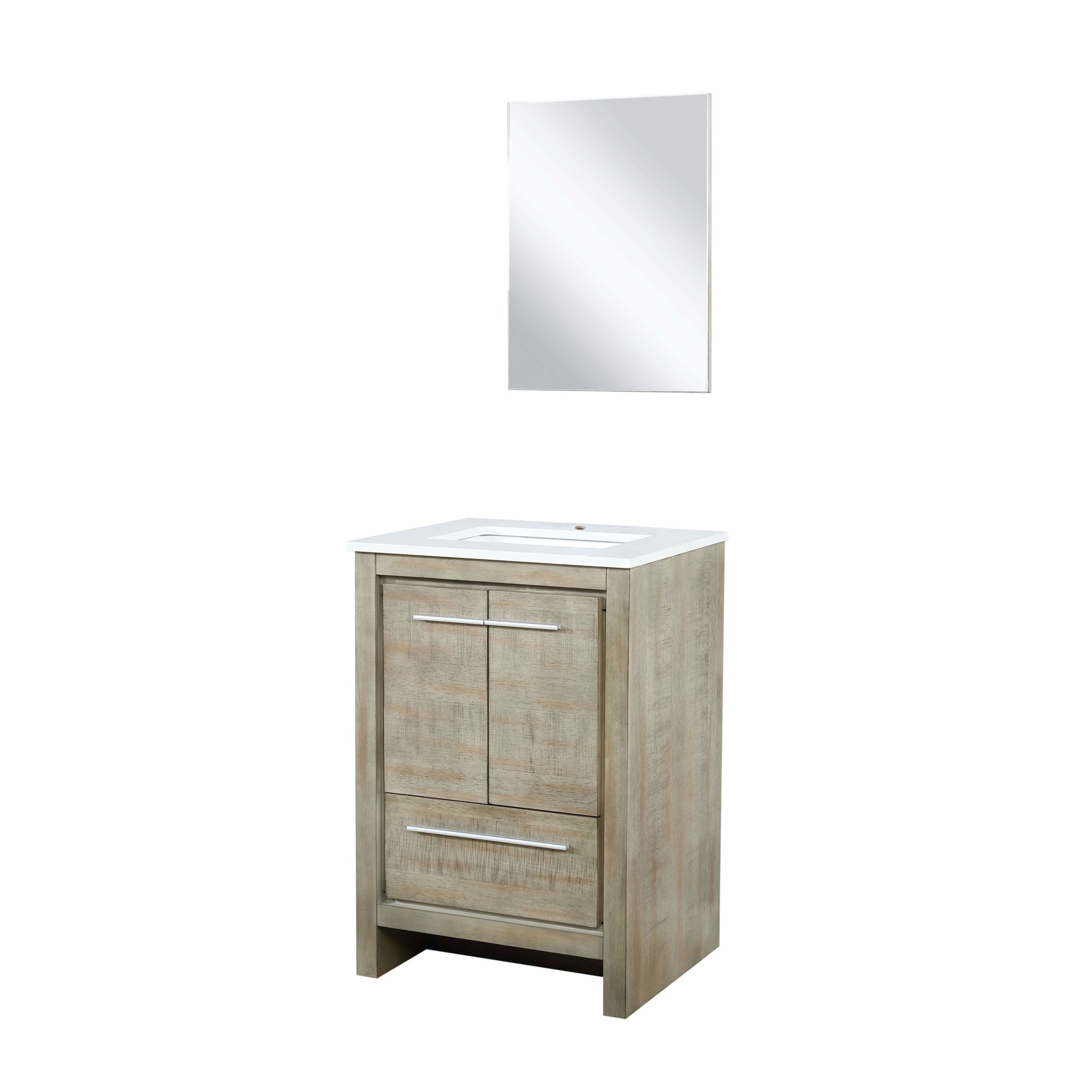 Lafarre 24" Rustic Acacia Bathroom Vanity, White Quartz Top, White Square Sink, and 18" Frameless Mirror - LLF24SKSOSM18