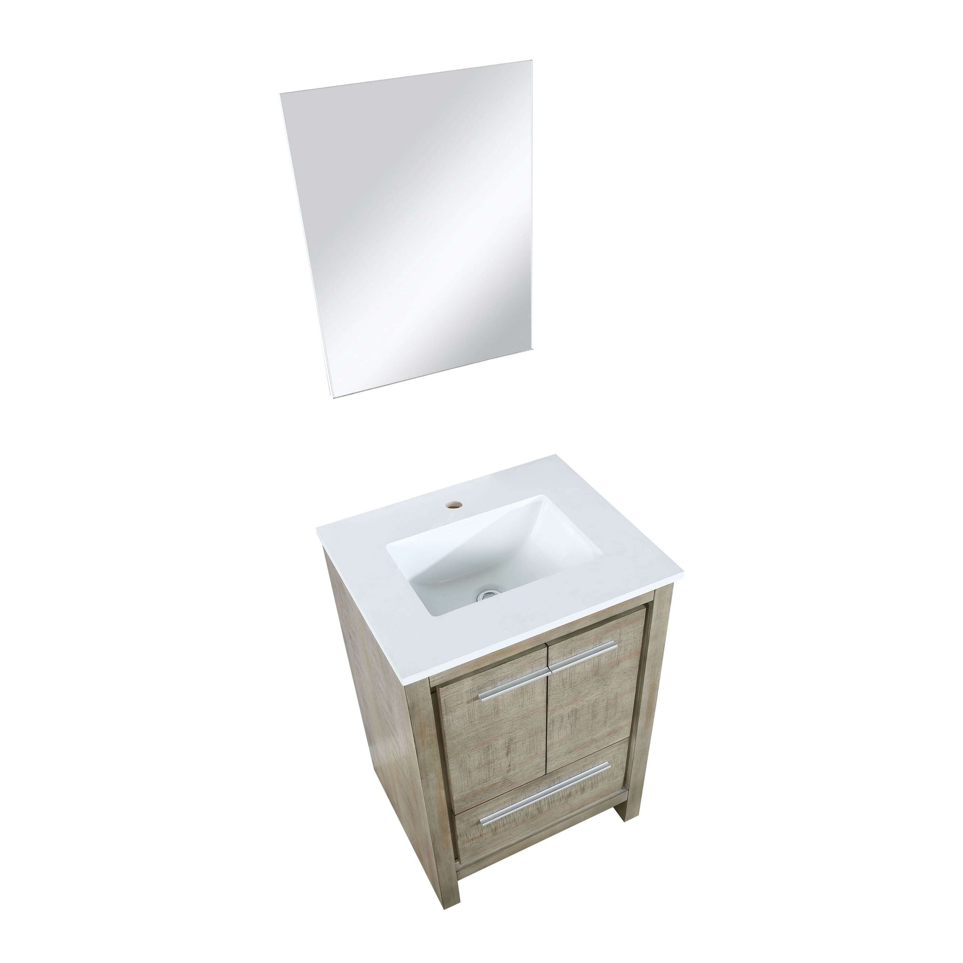 Lafarre 24" Rustic Acacia Bathroom Vanity, White Quartz Top, White Square Sink, and 18" Frameless Mirror - LLF24SKSOSM18