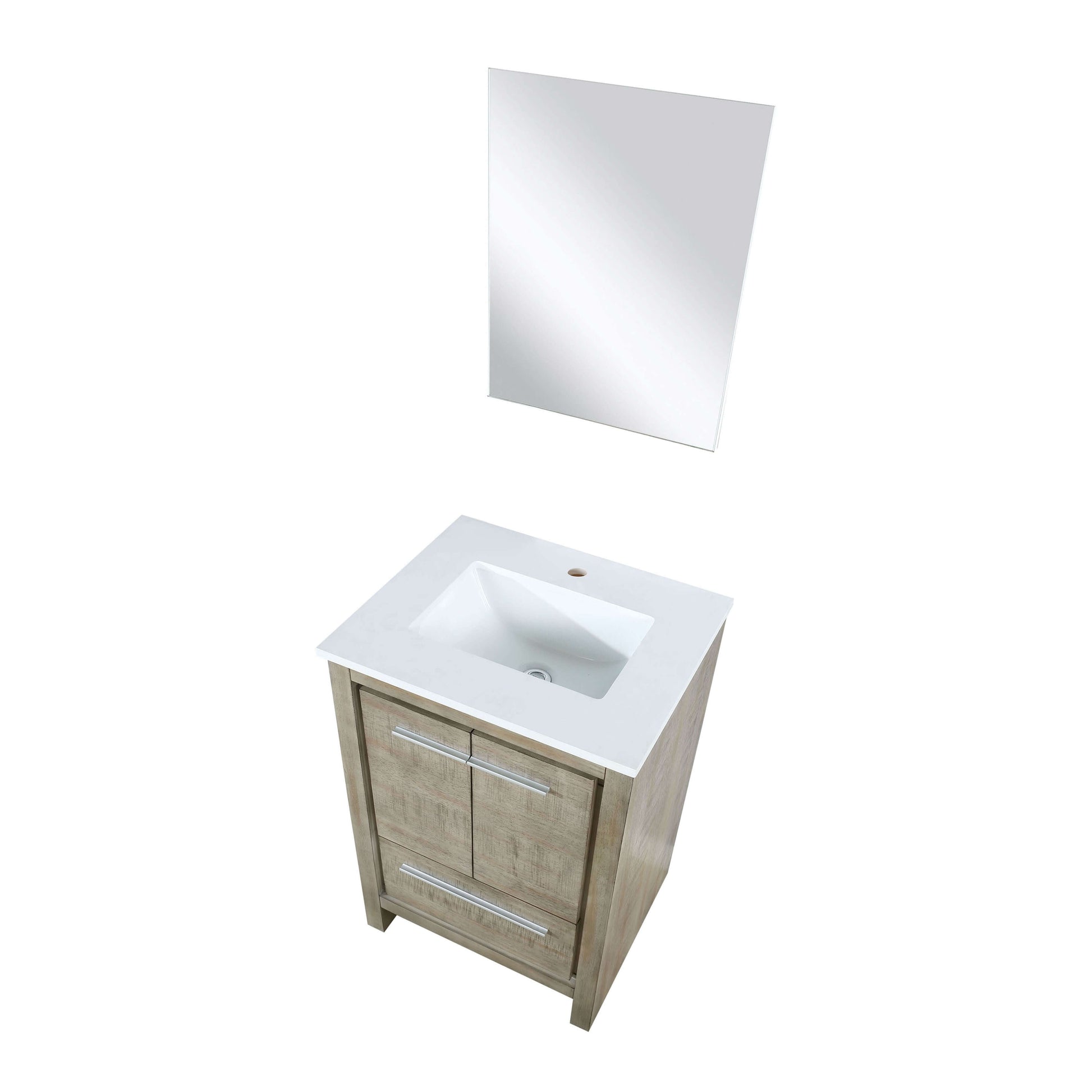 Lafarre 24" Rustic Acacia Bathroom Vanity, White Quartz Top, White Square Sink, and 18" Frameless Mirror - LLF24SKSOSM18