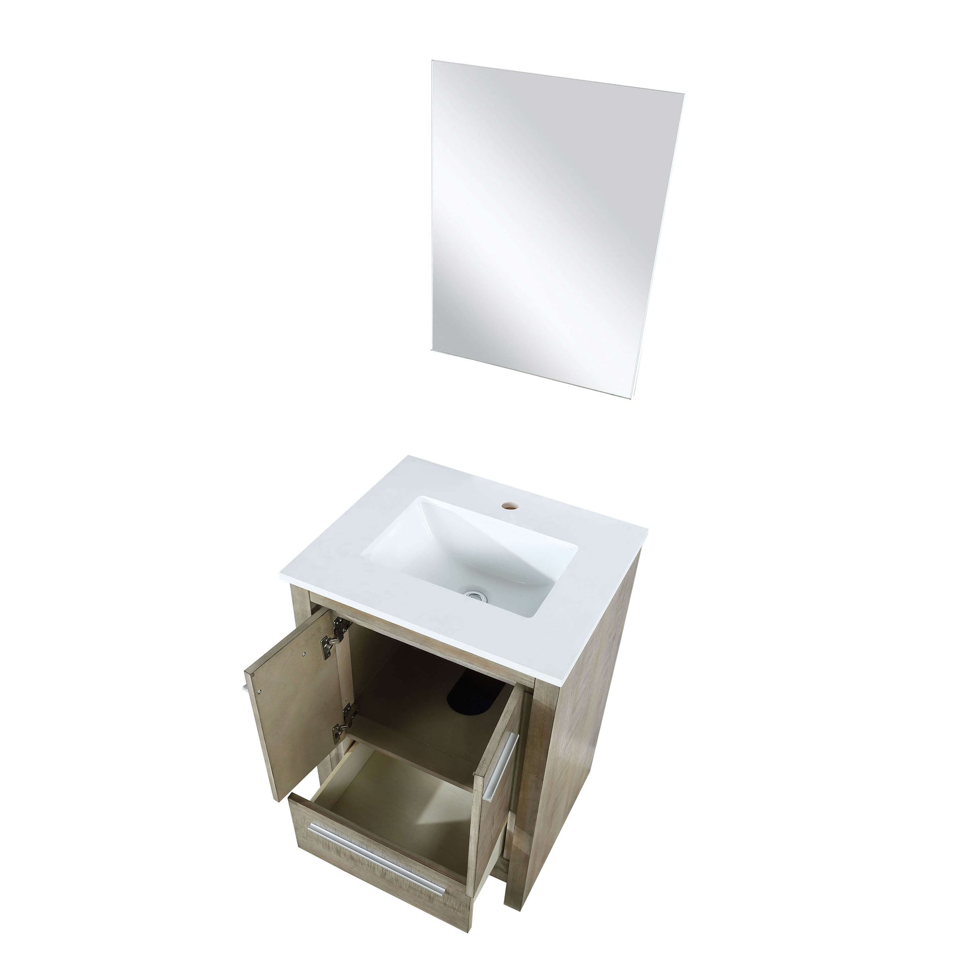 Lafarre 24" Rustic Acacia Bathroom Vanity, White Quartz Top, White Square Sink, and 18" Frameless Mirror - LLF24SKSOSM18