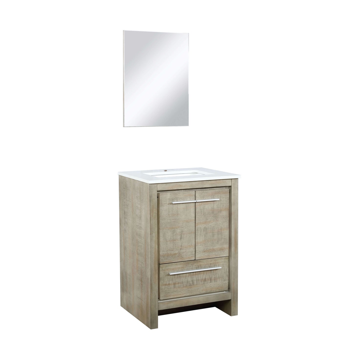 Lafarre 24" Rustic Acacia Bathroom Vanity, White Quartz Top, White Square Sink, and 18" Frameless Mirror - LLF24SKSOSM18