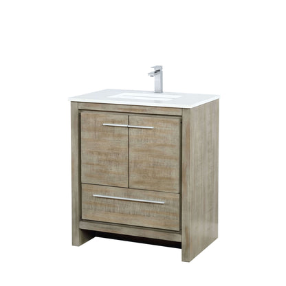 Lafarre 30" Rustic Acacia Bathroom Vanity, White Quartz Top, White Square Sink, and Labaro Brushed Nickel Faucet Set - LLF30SKSOS000FCH