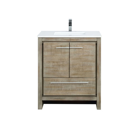 Lafarre 30" Rustic Acacia Bathroom Vanity, White Quartz Top, White Square Sink, and Labaro Brushed Nickel Faucet Set - LLF30SKSOS000FCH