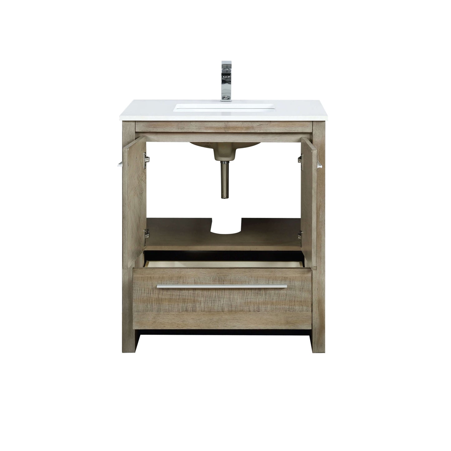 Lafarre 30" Rustic Acacia Bathroom Vanity, White Quartz Top, White Square Sink, and Labaro Brushed Nickel Faucet Set - LLF30SKSOS000FCH