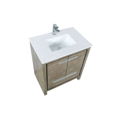 Lafarre 30" Rustic Acacia Bathroom Vanity, White Quartz Top, White Square Sink, and Labaro Brushed Nickel Faucet Set - LLF30SKSOS000FCH