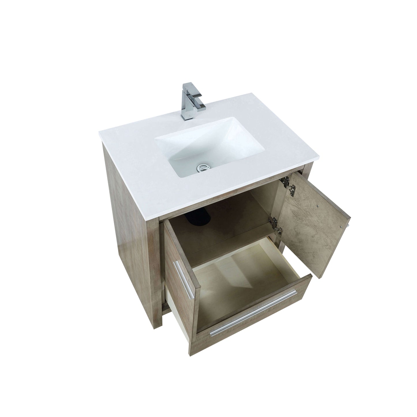 Lafarre 30" Rustic Acacia Bathroom Vanity, White Quartz Top, White Square Sink, and Labaro Brushed Nickel Faucet Set - LLF30SKSOS000FCH